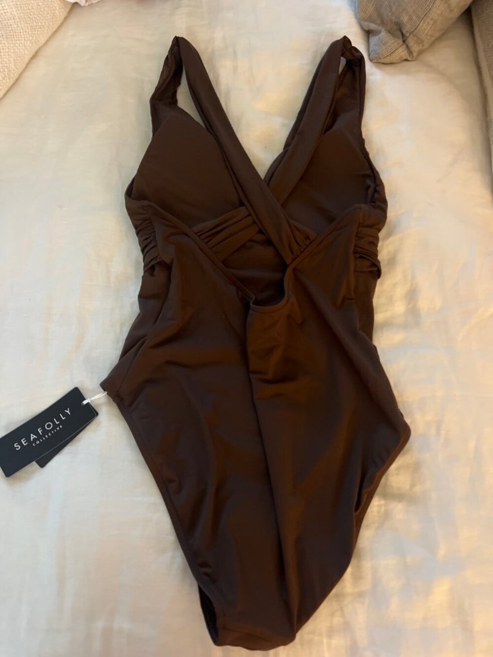 NWT Seafolly One Piece Swimsuit Chocolate Brown Plunge Twist Front AU 12